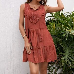 CDM‎ boho sleeveless tiered lace tassels dress Sz XL